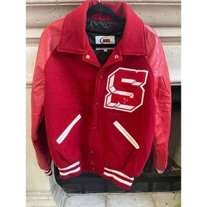 SSR Unisex Varsity Jacket Size S Red Wool Blend Sports Long Sleeve Vintage‎
